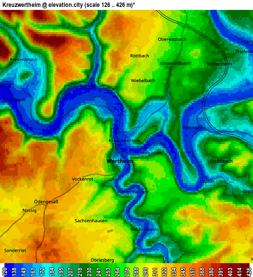 Zoom OUT 2x Kreuzwertheim, Germany elevation map