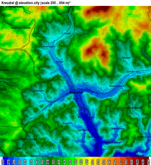 Zoom OUT 2x Kreuztal, Germany elevation map
