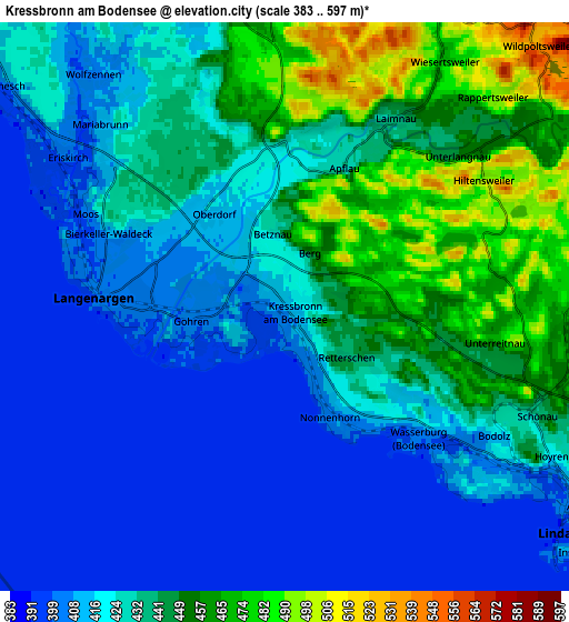 Zoom OUT 2x Kressbronn am Bodensee, Germany elevation map