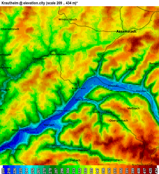 Zoom OUT 2x Krautheim, Germany elevation map