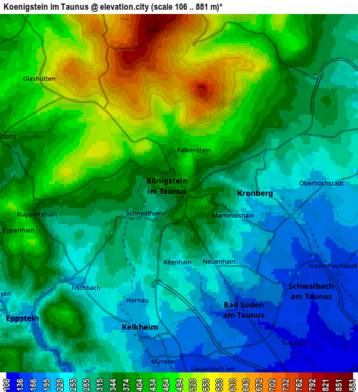 Zoom OUT 2x Königstein im Taunus, Germany elevation map