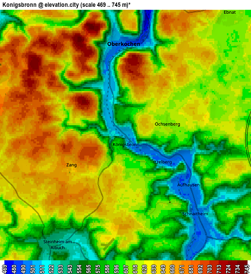 Zoom OUT 2x Königsbronn, Germany elevation map