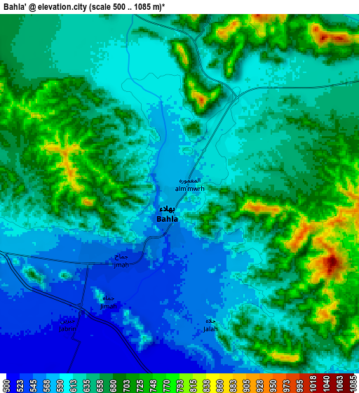 Zoom OUT 2x Bahlā’, Oman elevation map