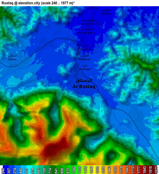 Zoom OUT 2x Rustaq, Oman elevation map