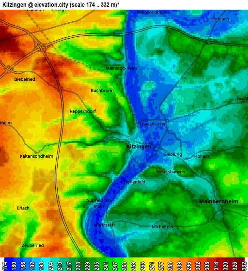 Zoom OUT 2x Kitzingen, Germany elevation map