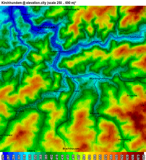 Zoom OUT 2x Kirchhundem, Germany elevation map