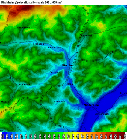 Zoom OUT 2x Kirchheim, Germany elevation map