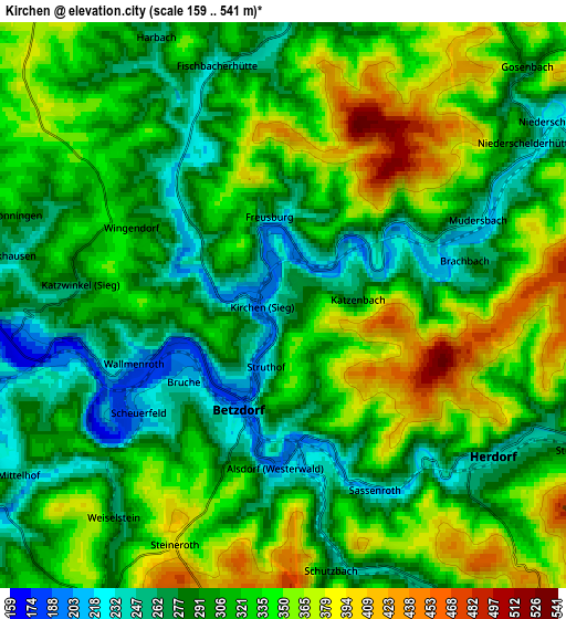 Zoom OUT 2x Kirchen, Germany elevation map