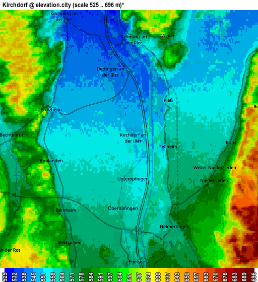 Zoom OUT 2x Kirchdorf, Germany elevation map