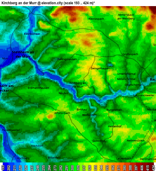Zoom OUT 2x Kirchberg an der Murr, Germany elevation map