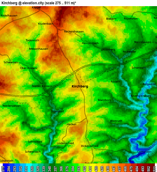 Zoom OUT 2x Kirchberg, Germany elevation map