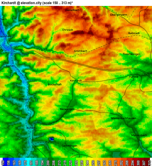 Zoom OUT 2x Kirchardt, Germany elevation map