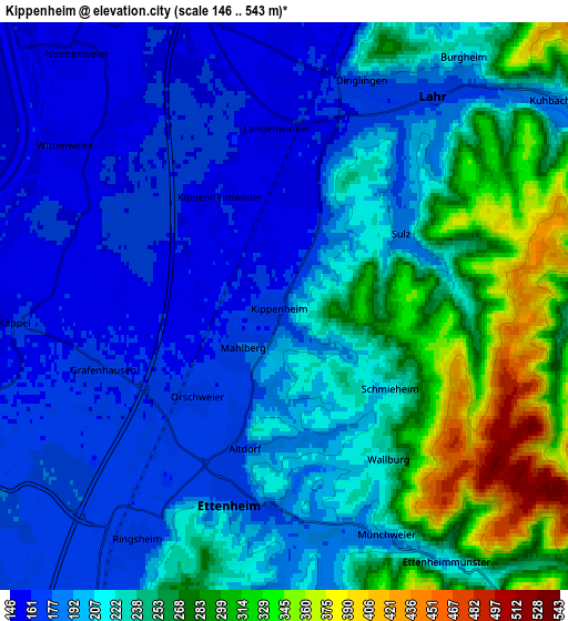 Zoom OUT 2x Kippenheim, Germany elevation map