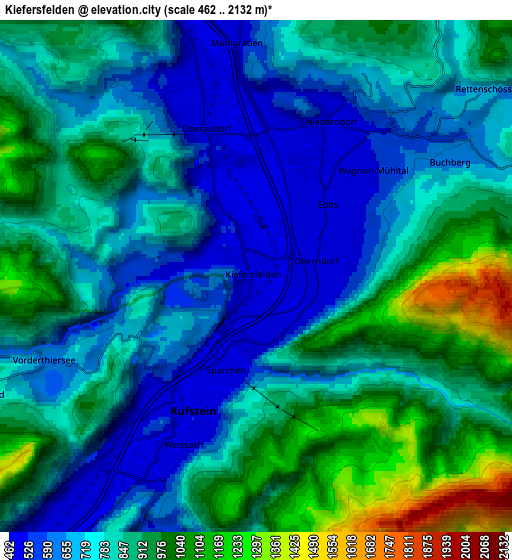 Zoom OUT 2x Kiefersfelden, Germany elevation map