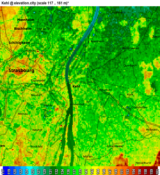 Zoom OUT 2x Kehl, Germany elevation map