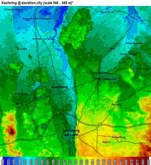 Zoom OUT 2x Kaufering, Germany elevation map