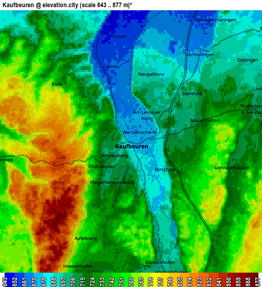 Zoom OUT 2x Kaufbeuren, Germany elevation map