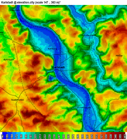 Zoom OUT 2x Karlstadt, Germany elevation map