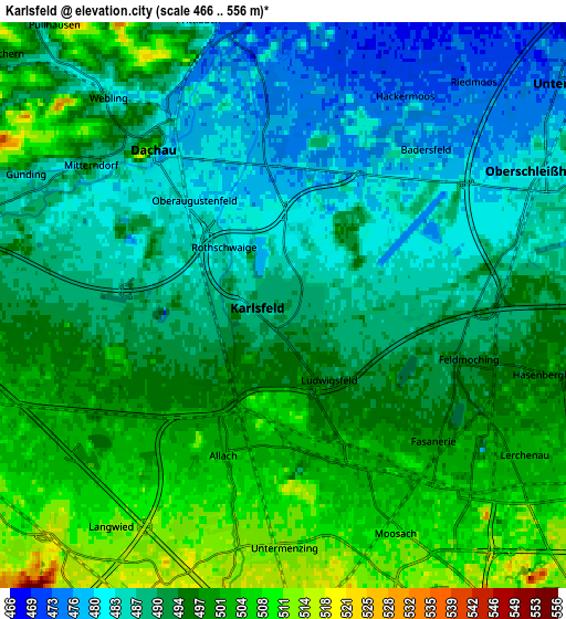 Zoom OUT 2x Karlsfeld, Germany elevation map