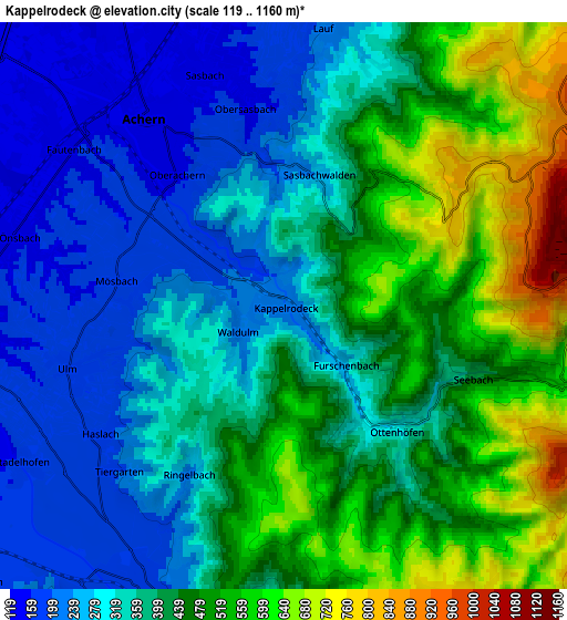 Zoom OUT 2x Kappelrodeck, Germany elevation map