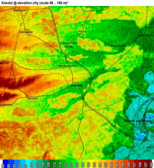 Zoom OUT 2x Kandel, Germany elevation map