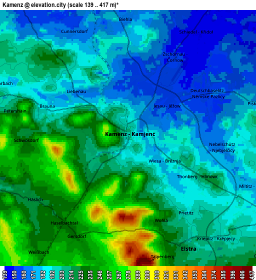 Zoom OUT 2x Kamenz, Germany elevation map