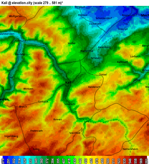 Zoom OUT 2x Kall, Germany elevation map