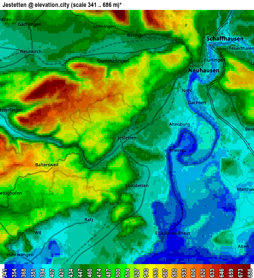 Zoom OUT 2x Jestetten, Germany elevation map