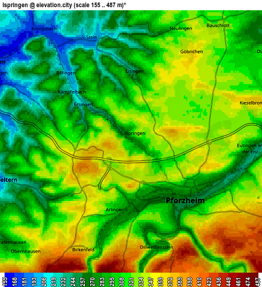 Zoom OUT 2x Ispringen, Germany elevation map
