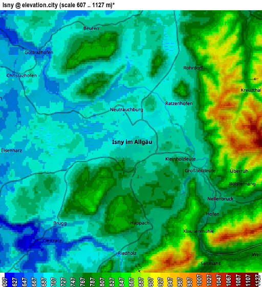 Zoom OUT 2x Isny, Germany elevation map