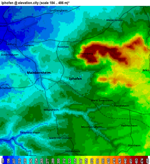 Zoom OUT 2x Iphofen, Germany elevation map