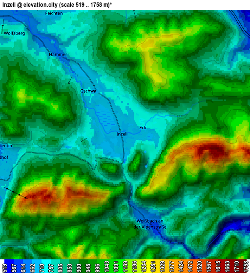 Zoom OUT 2x Inzell, Germany elevation map