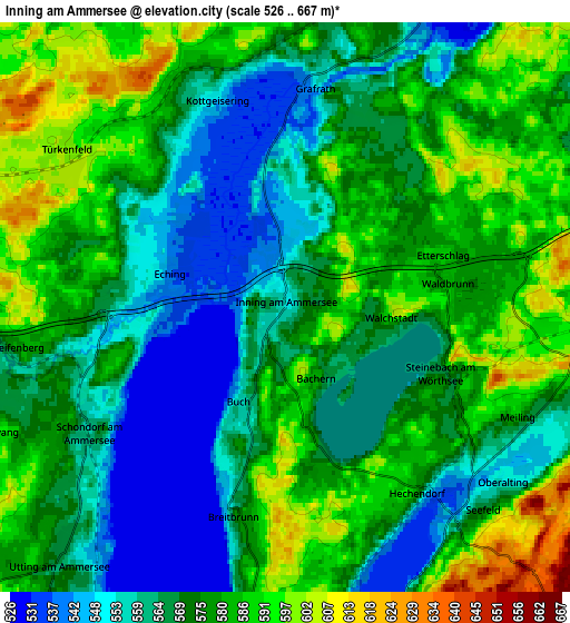 Zoom OUT 2x Inning am Ammersee, Germany elevation map