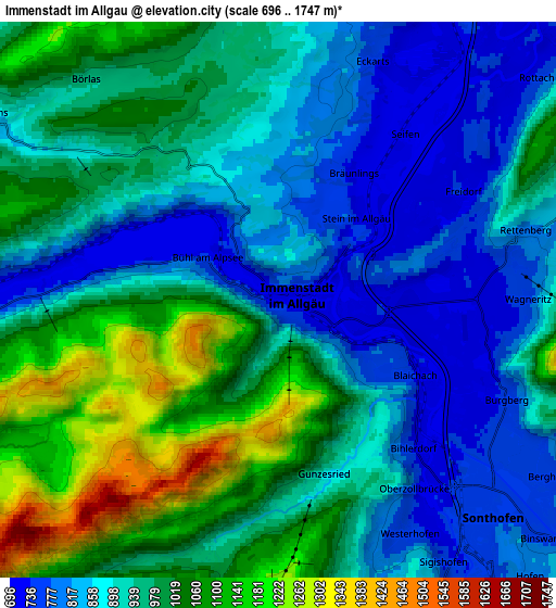 Zoom OUT 2x Immenstadt im Allgäu, Germany elevation map