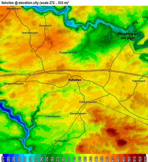 Zoom OUT 2x Ilshofen, Germany elevation map