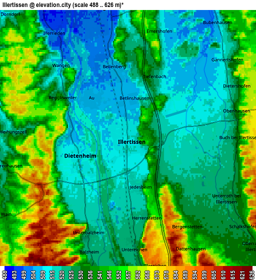 Zoom OUT 2x Illertissen, Germany elevation map