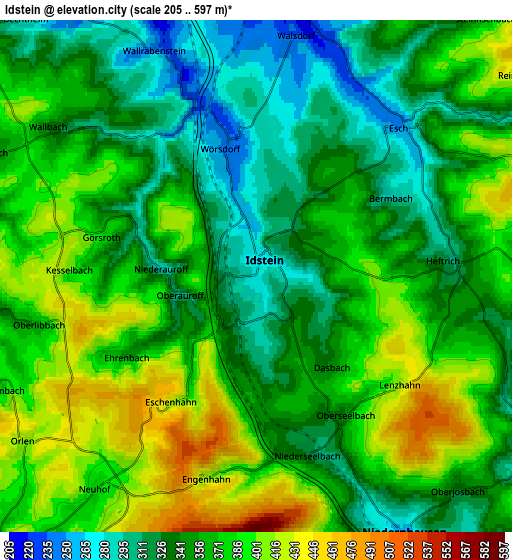 Zoom OUT 2x Idstein, Germany elevation map