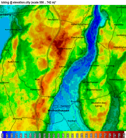 Zoom OUT 2x Icking, Germany elevation map