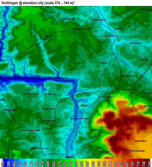 Zoom OUT 2x Hüttlingen, Germany elevation map