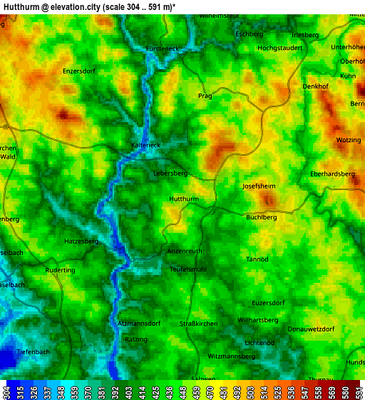 Zoom OUT 2x Hutthurm, Germany elevation map