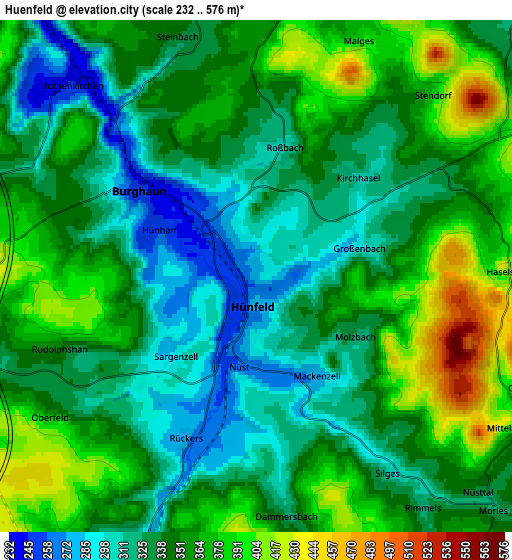 Zoom OUT 2x Hünfeld, Germany elevation map