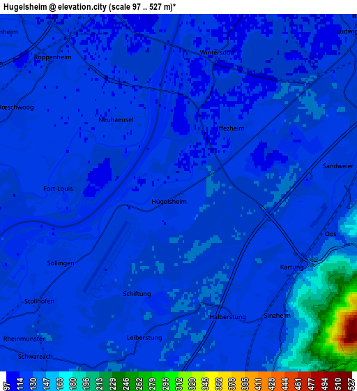 Zoom OUT 2x Hügelsheim, Germany elevation map