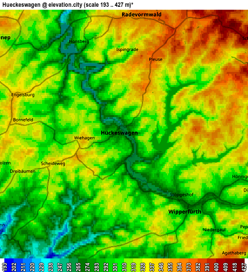 Zoom OUT 2x Hückeswagen, Germany elevation map