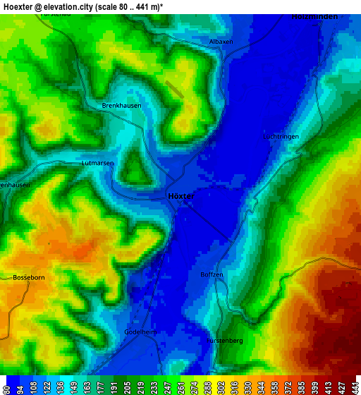 Zoom OUT 2x Höxter, Germany elevation map