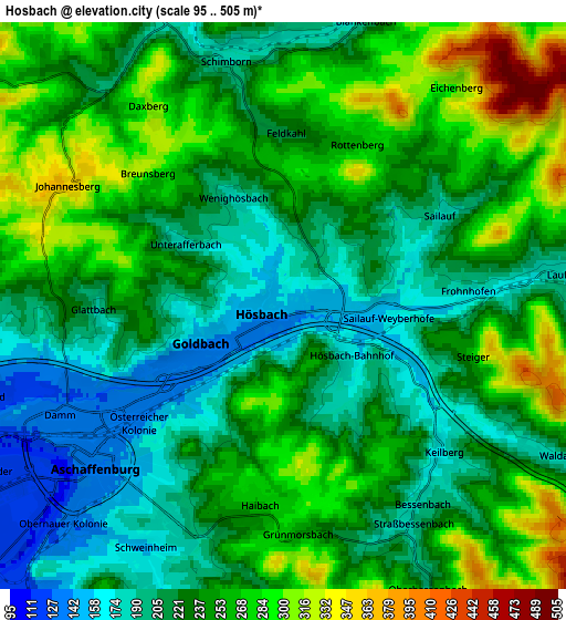 Zoom OUT 2x Hösbach, Germany elevation map