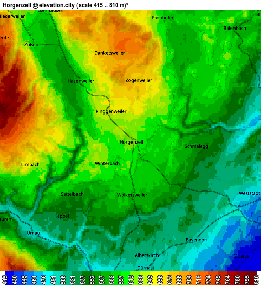 Zoom OUT 2x Horgenzell, Germany elevation map