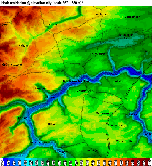 Zoom OUT 2x Horb am Neckar, Germany elevation map