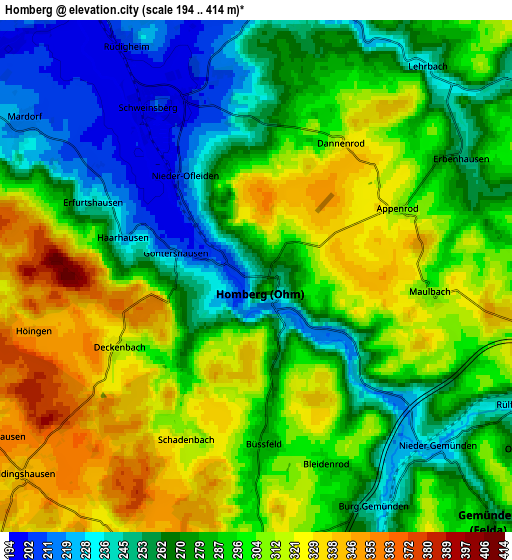 Zoom OUT 2x Homberg, Germany elevation map