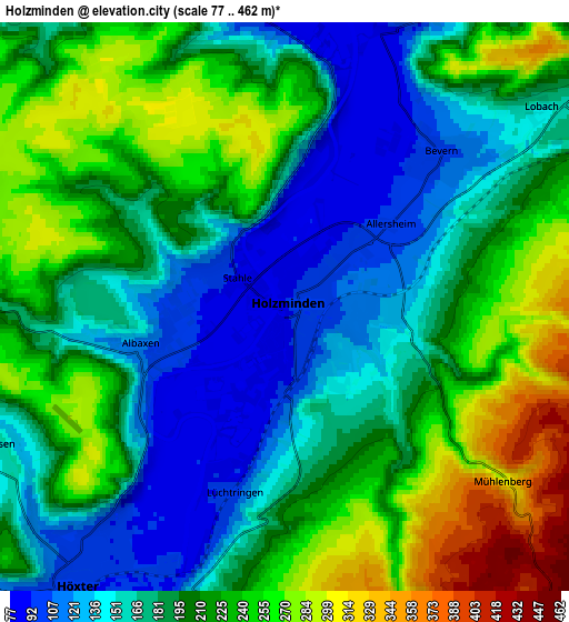 Zoom OUT 2x Holzminden, Germany elevation map