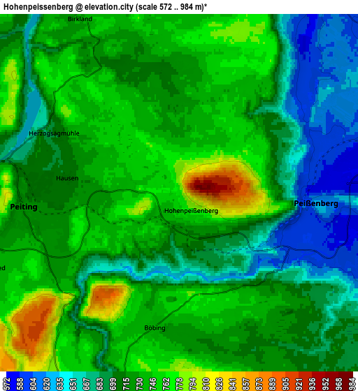 Zoom OUT 2x Hohenpeißenberg, Germany elevation map